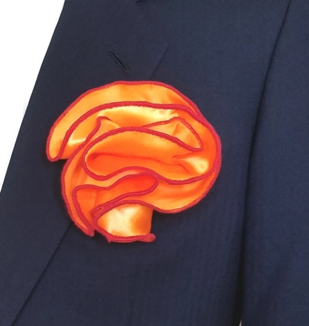 Antonio Ricci 2-in-1 Pouf Round Pocket Square - Red On Orange 3 Antonio Ricci 2-in-1 Pouf Round Pocket Square - Red On Orange