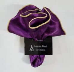 Antonio Ricci 2-in-1 Pouf Round Pocket Square - Light Gold On Purple 15 Antonio Ricci 2-in-1 Pouf Round Pocket Square - Light Gold On Purple -Fashion Formal Wear Store AR PKS HR 209 7 95151.1597351345