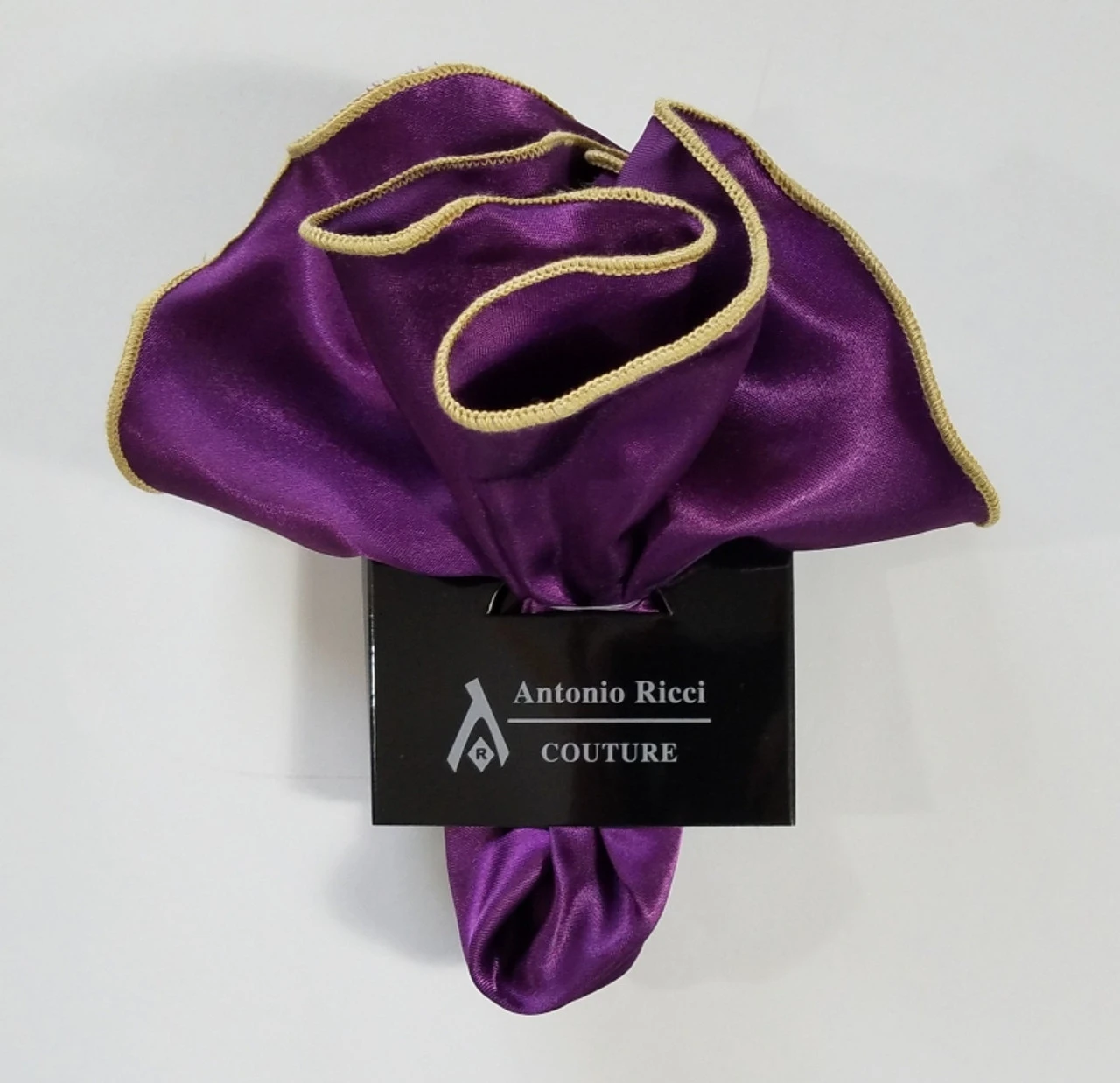 Antonio Ricci 2-in-1 Pouf Round Pocket Square - Light Gold On Purple 9 Antonio Ricci 2-in-1 Pouf Round Pocket Square - Light Gold On Purple - Image 7