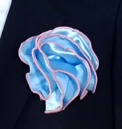 Antonio Ricci 2-in-1 Pouf Round Pocket Square - Pink Trim On Baby Blue
