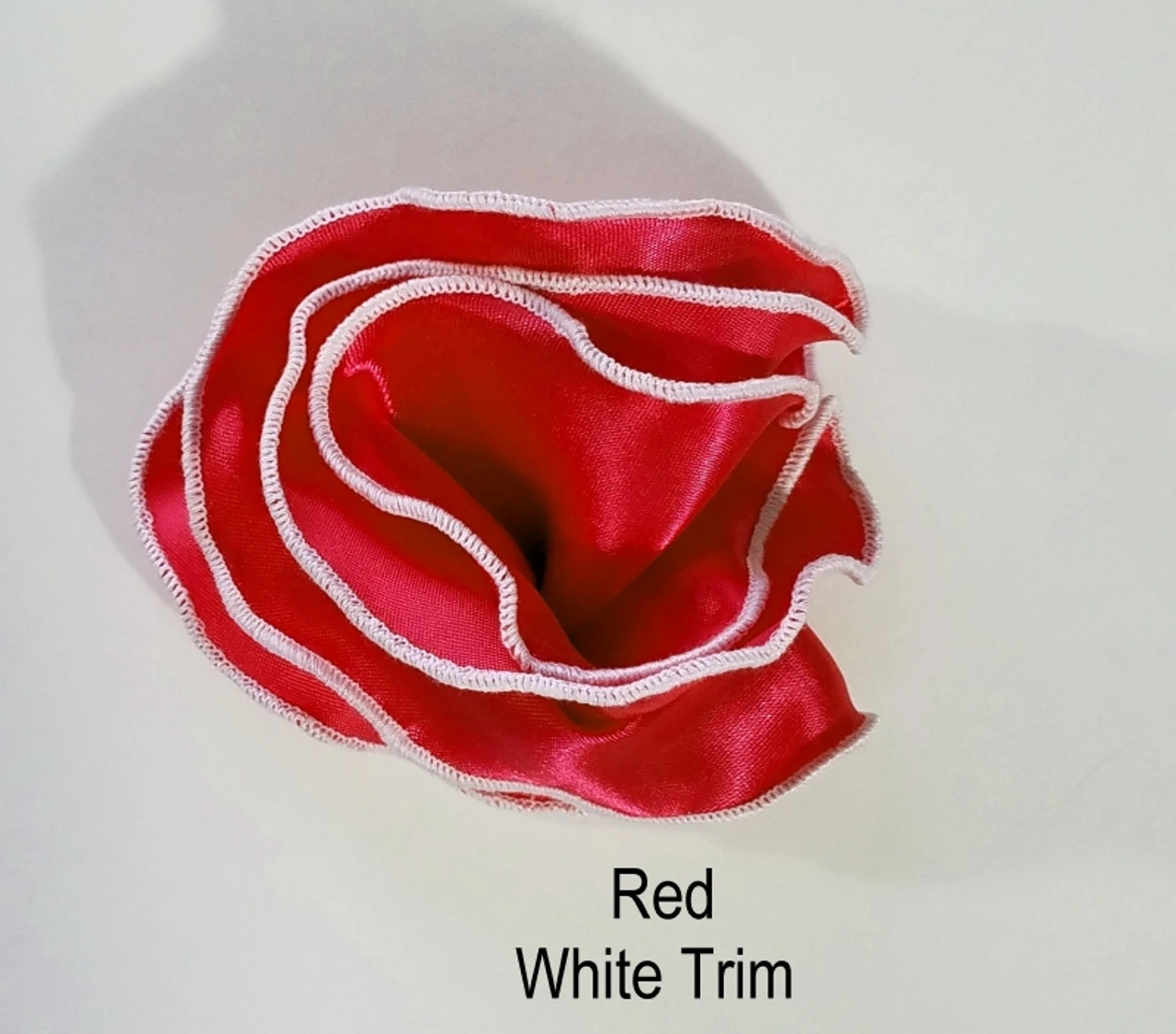 Antonio Ricci 2-in-1 Pouf Round Pocket Square - White Trim On Red 3 Antonio Ricci 2-in-1 Pouf Round Pocket Square - White Trim On Red