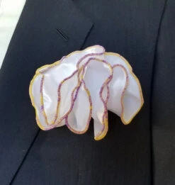 Antonio Ricci 2-in-1 Pouf Round Pocket Square - Tan & Purple On White