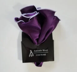Antonio Ricci 2-in-1 Pouf Round Pocket Square -White On Dark Purple -Fashion Formal Wear Store AR PKS HR 259 6 85068.1597412277