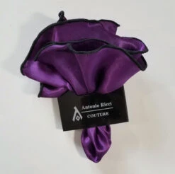Antonio Ricci 2-in-1 Pouf Round Pocket Square - Black On Deep Purple -Fashion Formal Wear Store AR PKS HR 78 6 18985.1597438855