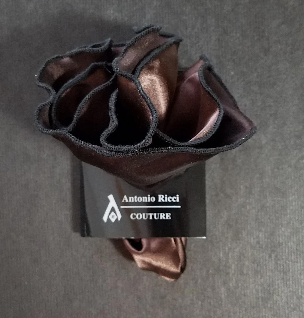 Antonio Ricci 2-in-1 Pouf Round Pocket Square - Black On Dark Brown 8 Antonio Ricci 2-in-1 Pouf Round Pocket Square - Black On Dark Brown - Image 6