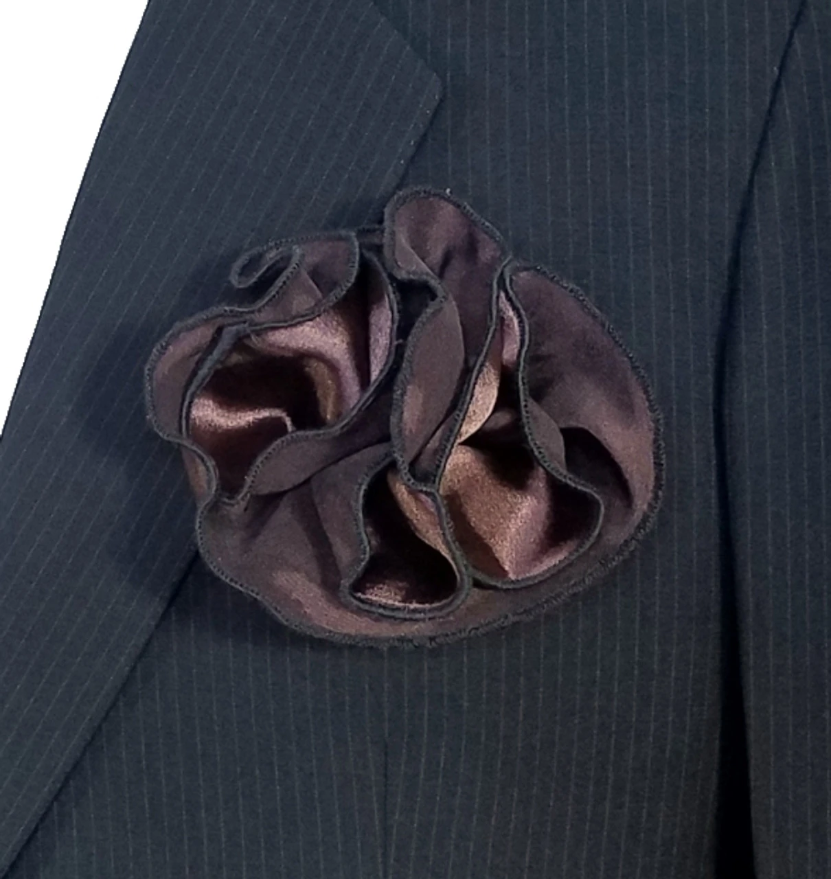 Antonio Ricci 2-in-1 Pouf Round Pocket Square - Black On Dark Brown 3 Antonio Ricci 2-in-1 Pouf Round Pocket Square - Black On Dark Brown