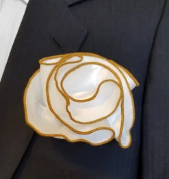 Antonio Ricci 2-in-1 Pouf Round Pocket Square - Dark Tan On White