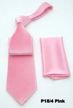 Antonio Ricci Satin Microfiber Diagonal Pleated Tie With Pocket Square - Pink -Fashion Formal Wear Store ART P18 04 2 32340.1605280005