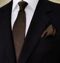 Antonio Ricci Diagonal Pleated Tie With Pocket Square - Brown