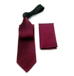 Antonio Ricci Contrasting Pleated Tie With Pocket Square - Wine