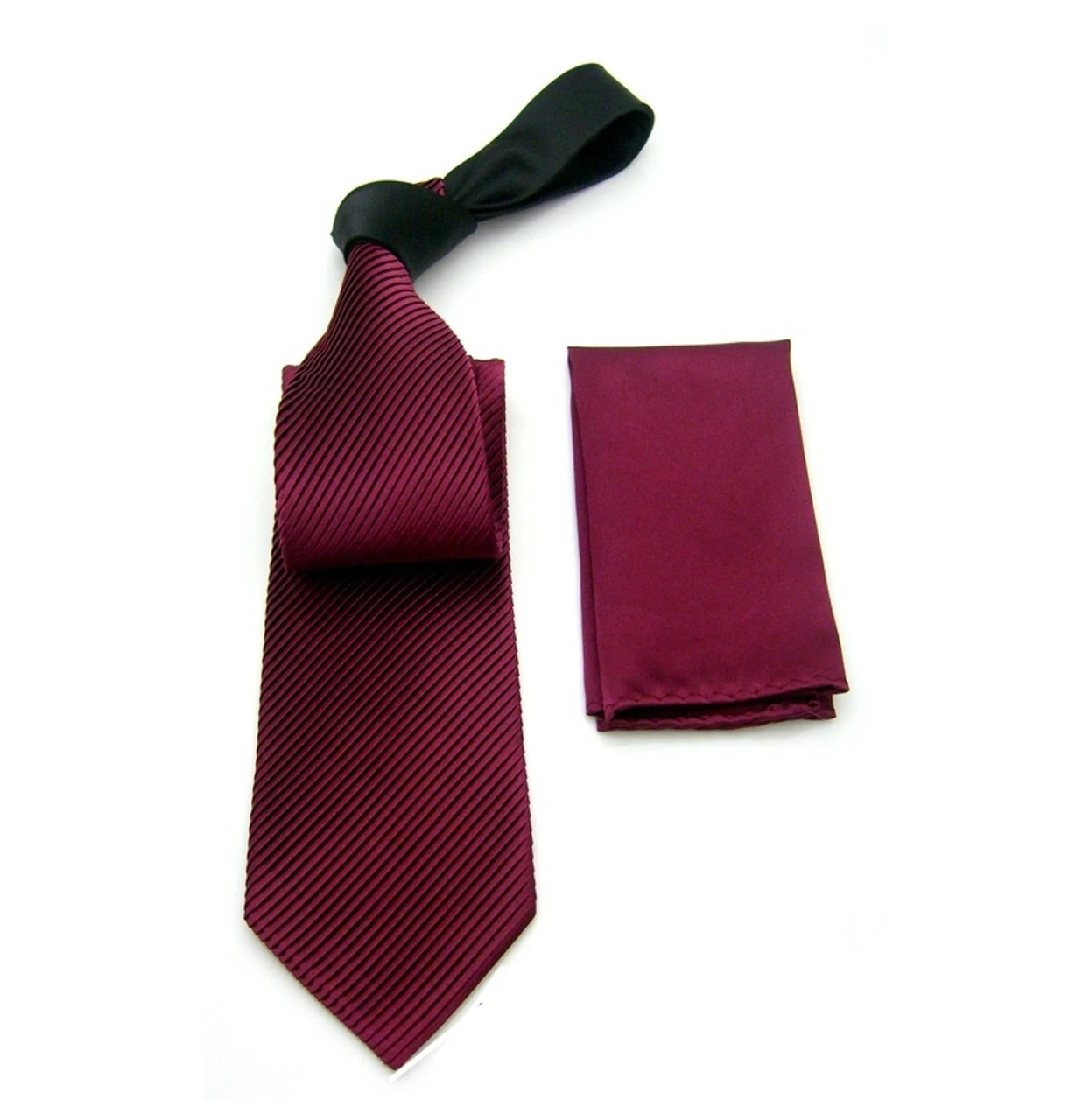 Antonio Ricci Contrasting Pleated Tie With Pocket Square - Wine 3 Antonio Ricci Contrasting Pleated Tie With Pocket Square - Wine