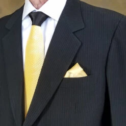 Antonio Ricci Contrasting Pleated Tie With Pocket Square - Yellow