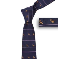 Brown Puppy Dog Theme Dark Blue With Purple Skinny Tie