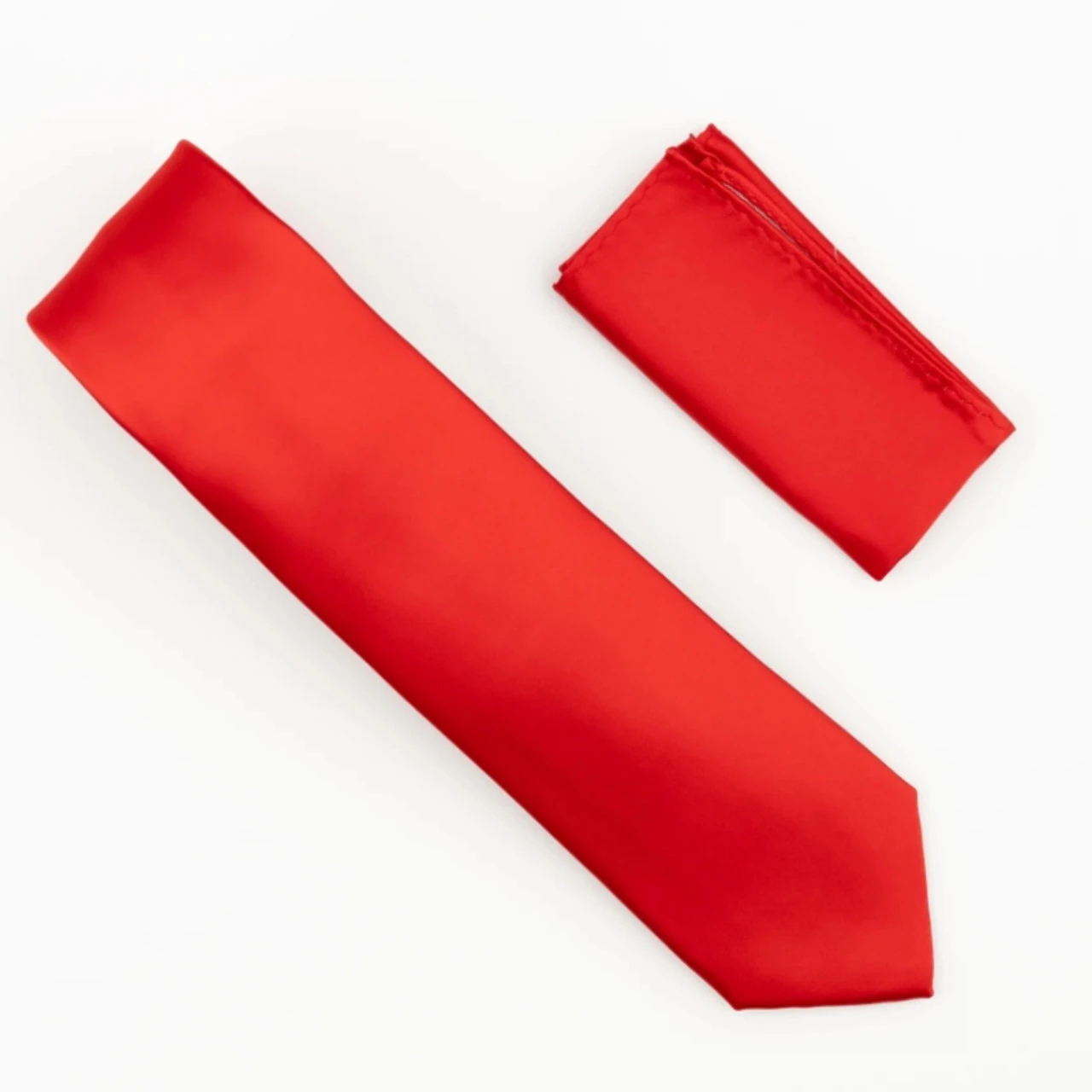 100% Satin Silk Necktie With Pocket Square - Cherry 3 100% Satin Silk Necktie With Pocket Square - Cherry