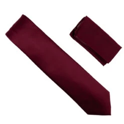 100% Satin Silk Necktie With Pocket Square - Burgundy