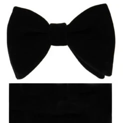 Black Velvet Pre-Tied Bow Tie Set W/ Pocket Square