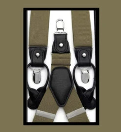 Antonia Convertible Button & Clip Stretch Braces - Suspenders - Khaki Tan