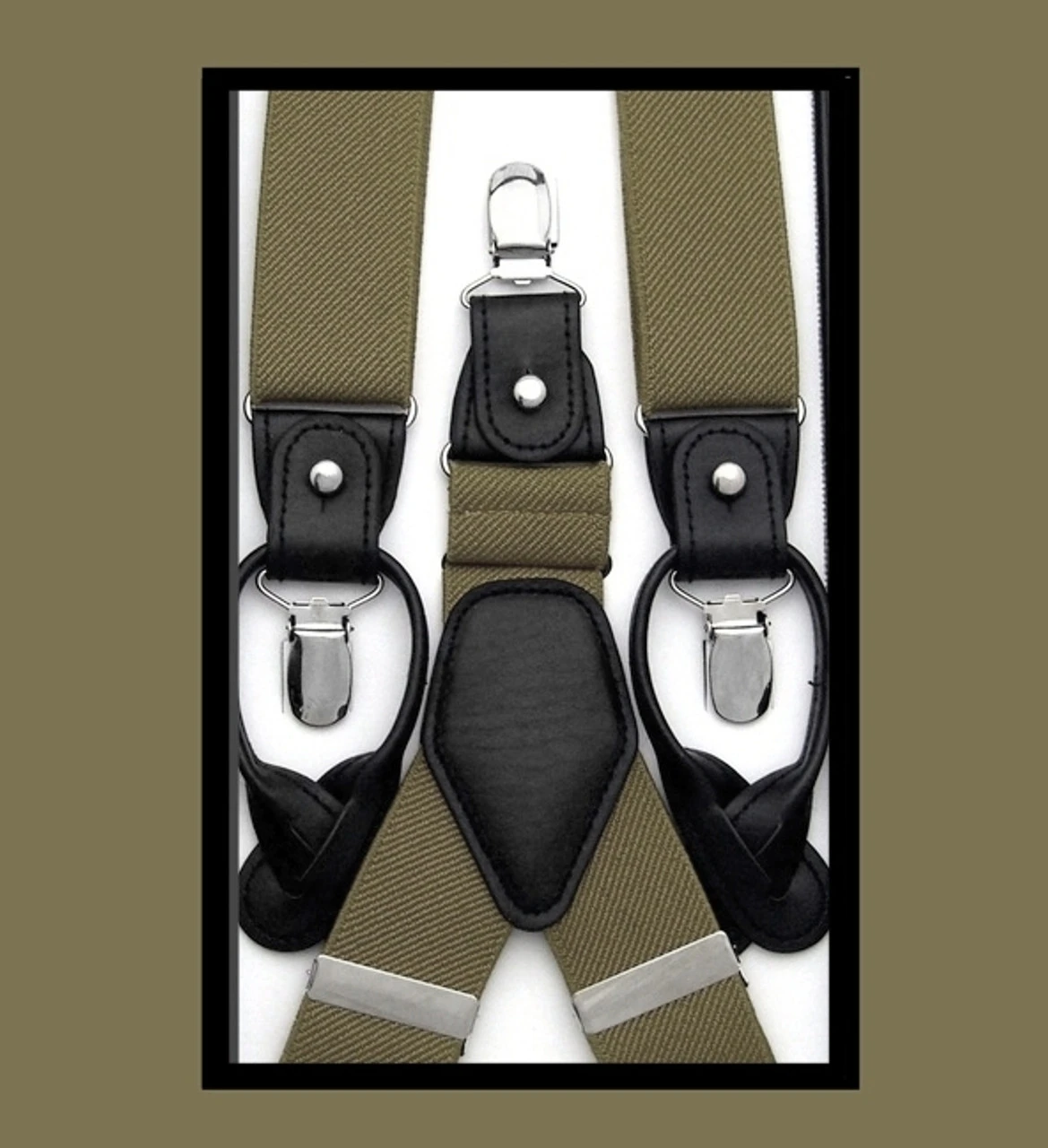 Antonia Convertible Button & Clip Stretch Braces - Suspenders - Khaki Tan 3 Antonia Convertible Button & Clip Stretch Braces - Suspenders - Khaki Tan