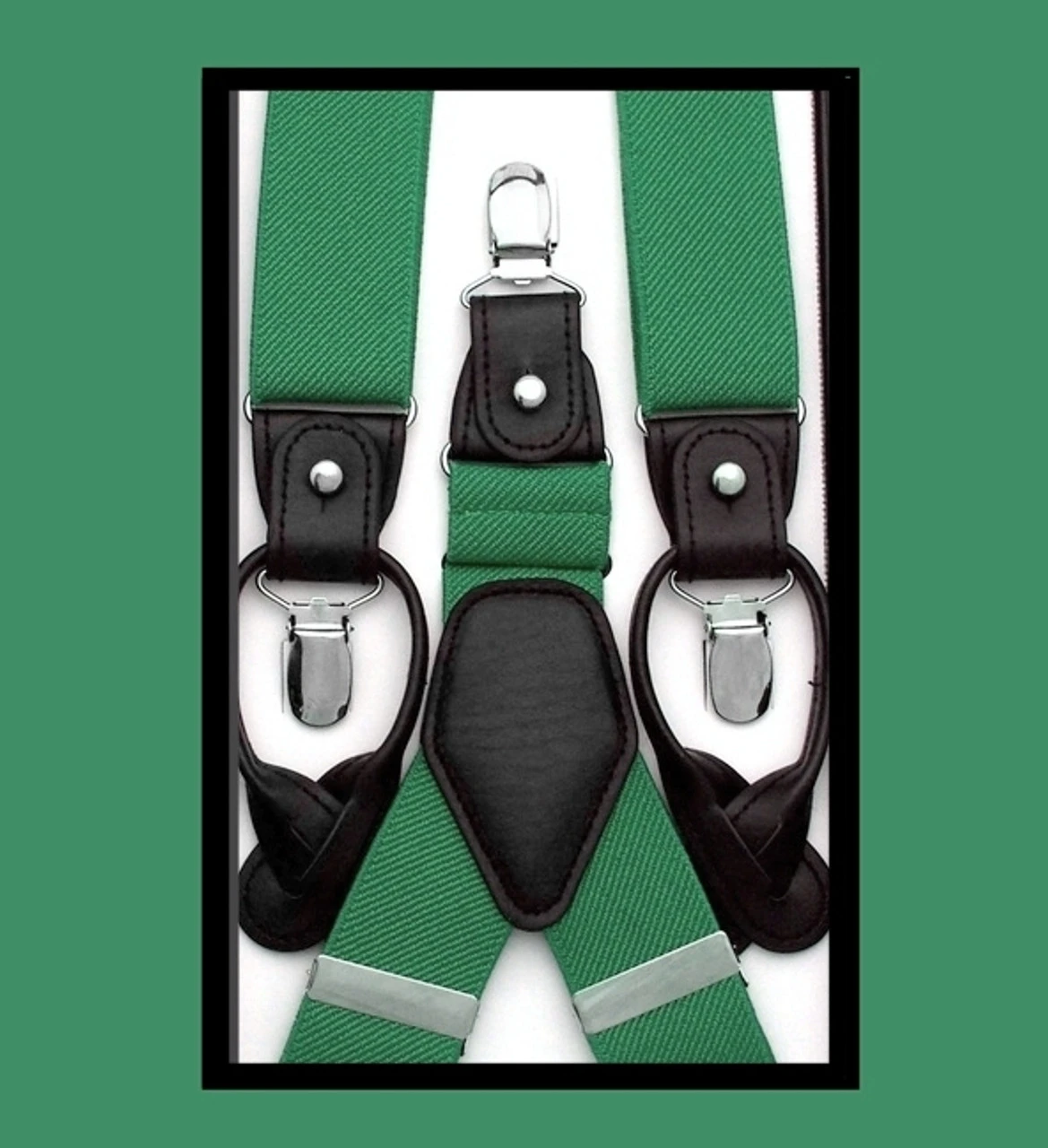 Antonia Convertible Button & Clip Stretch Braces - Suspenders - Green 3 Antonia Convertible Button & Clip Stretch Braces - Suspenders - Green