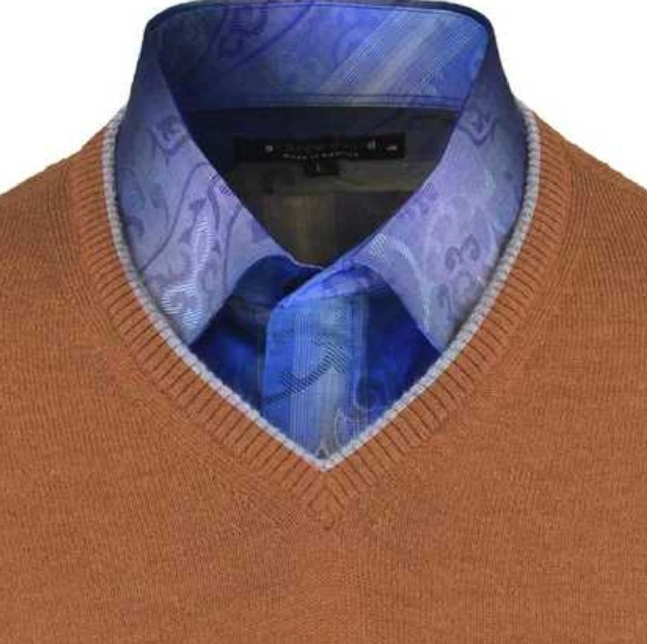 Peru Unlimited 100% Royal Alpaca Contrast V-Neck Sweater - Brick Heather 4 Peru Unlimited 100% Royal Alpaca Contrast V-Neck Sweater - Brick Heather - Image 2