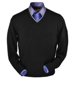 Peru Unlimited 100% Royal Alpaca Contrast V-Neck Sweater - Black