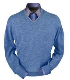 Peru Unlimited 100% Royal Alpaca Contrast V-Neck Sweater - Coast Blue