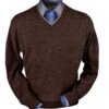 Peru Unlimited 100% Royal Alpaca Contrast V-Neck Sweater - Chocolate Heather -Fashion Formal Wear Store BAPRVCJ104 CHBR 42855.1546286096