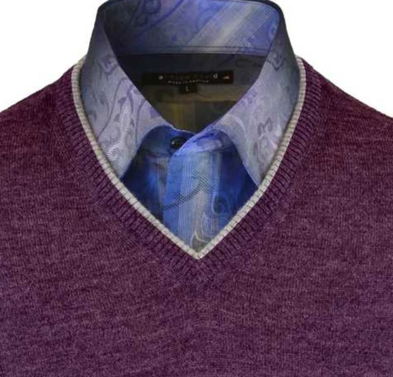 Peru Unlimited 100% Royal Alpaca Contrast V-Neck Sweater - Plum Heather 4 Peru Unlimited 100% Royal Alpaca Contrast V-Neck Sweater - Plum Heather - Image 2
