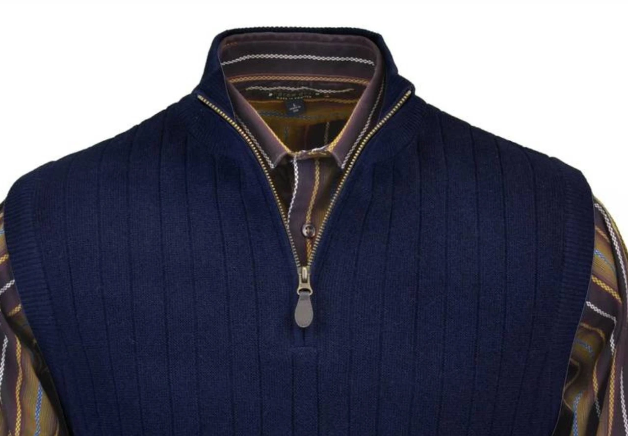 Peru Unlimited Baby Alpaca And Wool Half Zip Vest - Navy 4 Peru Unlimited Baby Alpaca And Wool Half Zip Vest - Navy - Image 2