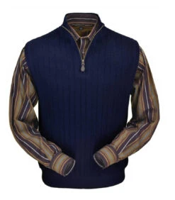 Peru Unlimited Baby Alpaca And Wool Half Zip Vest - Navy