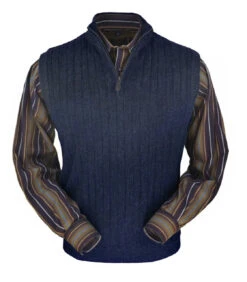 Peru Unlimited Baby Alpaca And Wool Half Zip Vest - Denim Blue