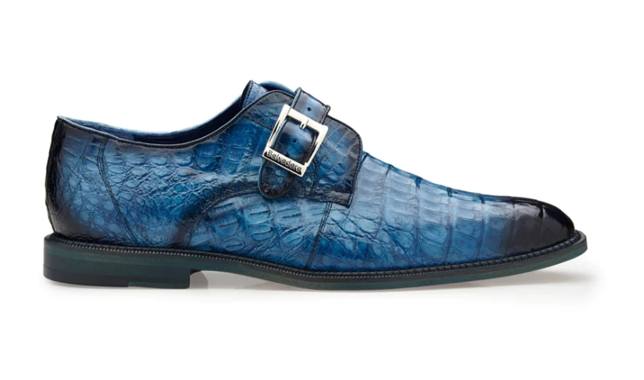 Belvedere Genuine Caiman Crocodile Monk Strap Dress Shoe - Blue 5 Belvedere Genuine Caiman Crocodile Monk Strap Dress Shoe - Blue - Image 3