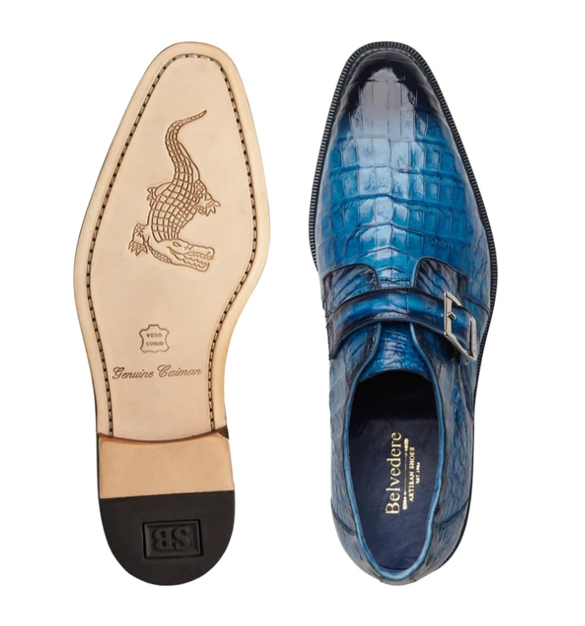 Belvedere Genuine Caiman Crocodile Monk Strap Dress Shoe - Blue 4 Belvedere Genuine Caiman Crocodile Monk Strap Dress Shoe - Blue - Image 2
