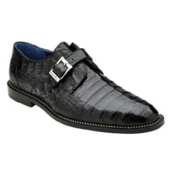 Belvedere Genuine Caiman Crocodile Monk Strap Dress Shoe - Black