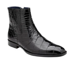 Belvedere Genuine Alligator Side Zip Ankle Boots - Black