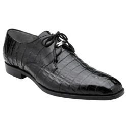 Belvedere Genuine Caiman Crocodile Black Dress Tie Shoe