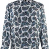 Bassiri Long Sleeve Camp Shirt - Blue & Black Fancy Paisley Design