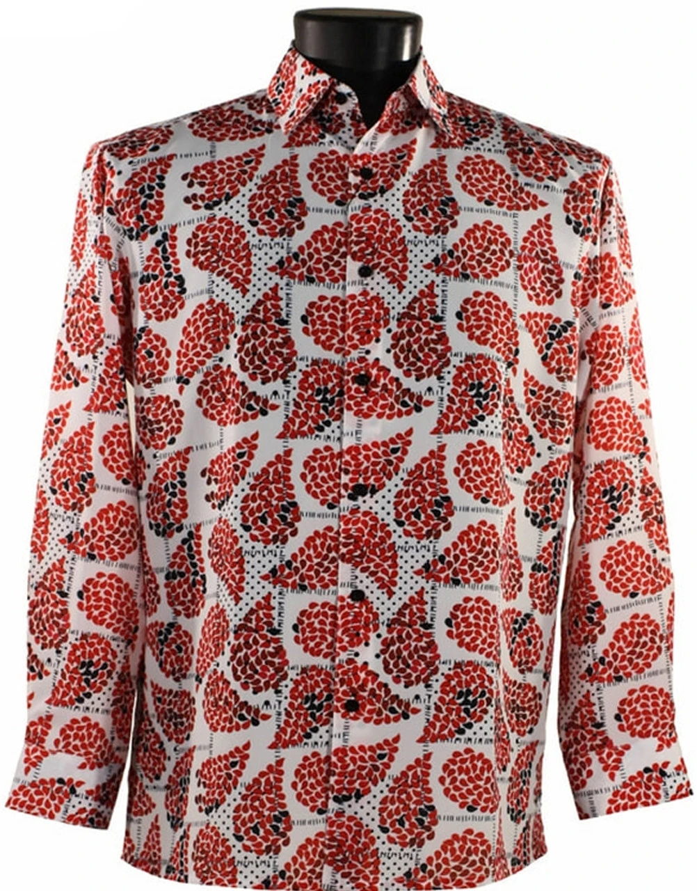 Bassiri Long Sleeve Camp Shirt - Red Fancy Paisley Design 3 Bassiri Long Sleeve Camp Shirt - Red Fancy Paisley Design