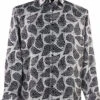 Bassiri Long Sleeve Camp Shirt - Black & Grey Fancy Paisley Design