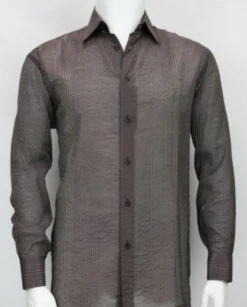 Bassiri Maroon Stripe Waffle Design Long Sleeve Camp Shirt