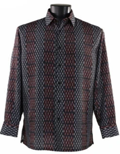 Bassiri Black & Burgundy Mix Long Sleeve Camp Shirt