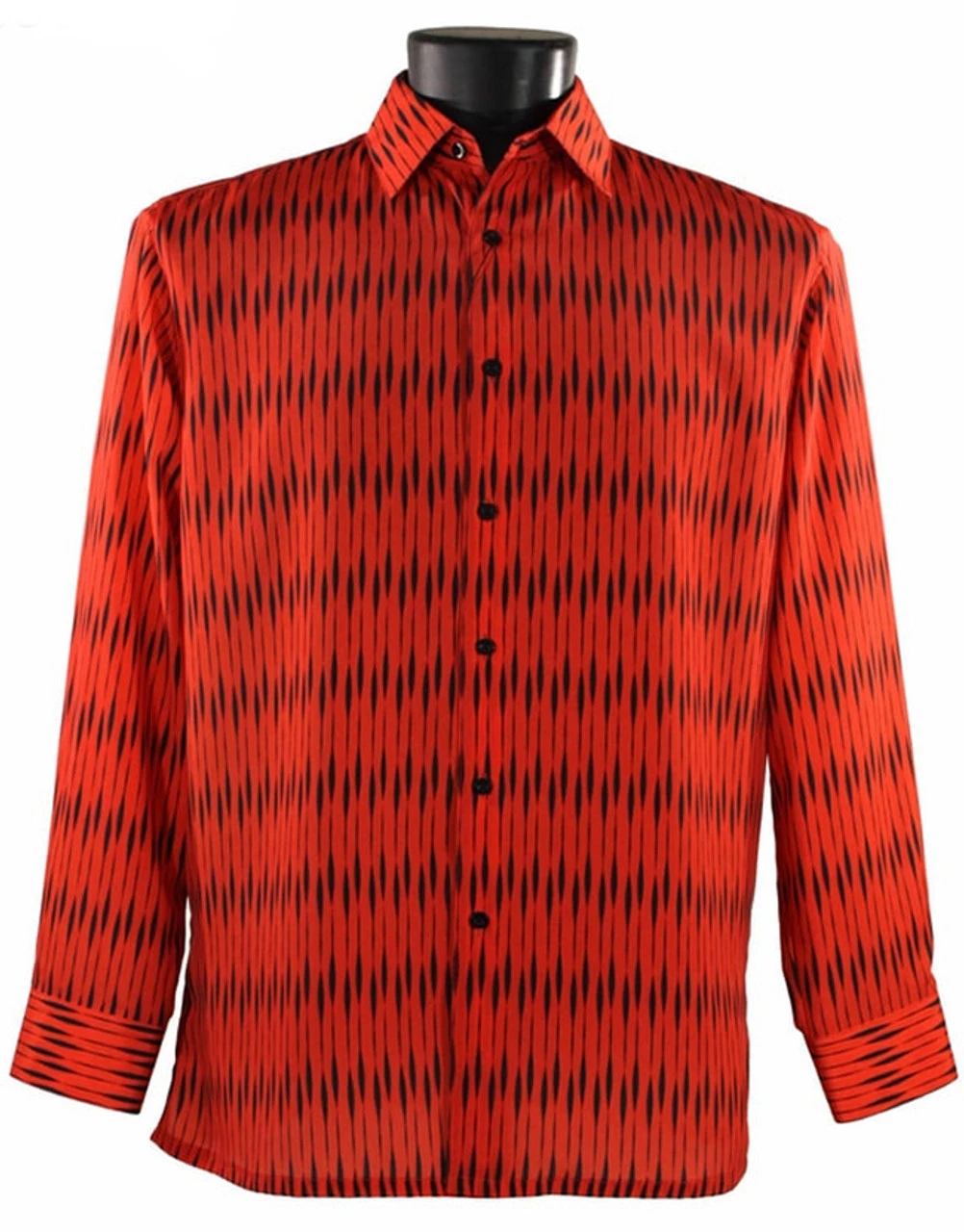 Bassiri Cherry & Black Abstract Line Design Long Sleeve Camp Shirt 3 Bassiri Cherry & Black Abstract Line Design Long Sleeve Camp Shirt