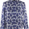 Bassiri Long Sleeve Camp Shirt - Blue Fancy Paisley Design