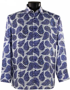 Bassiri Long Sleeve Camp Shirt - Blue Fancy Paisley Design