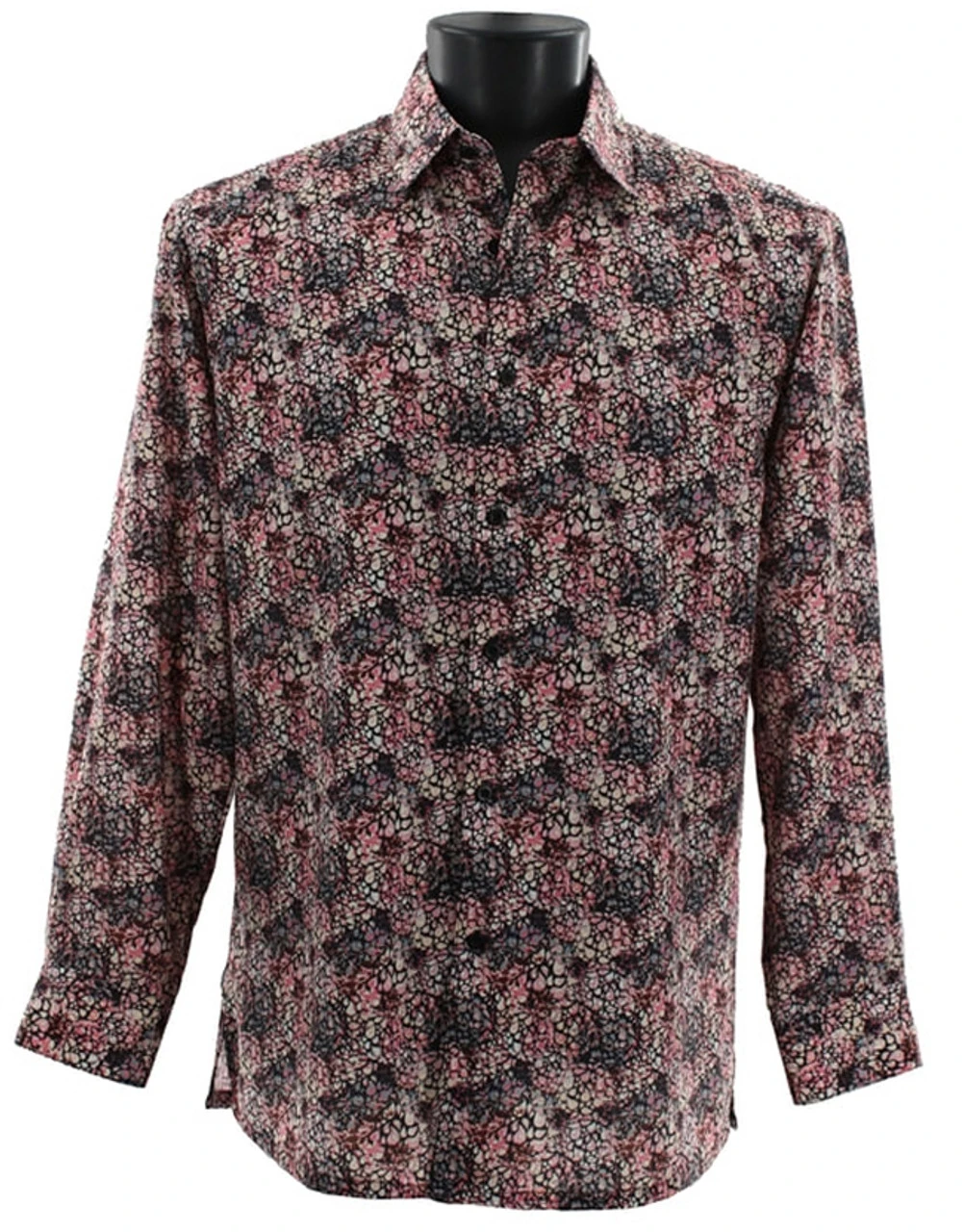 Bassiri Long Sleeve Camp Shirt - Blush & Charcoal Mesh Pattern 3 Bassiri Long Sleeve Camp Shirt - Blush & Charcoal Mesh Pattern