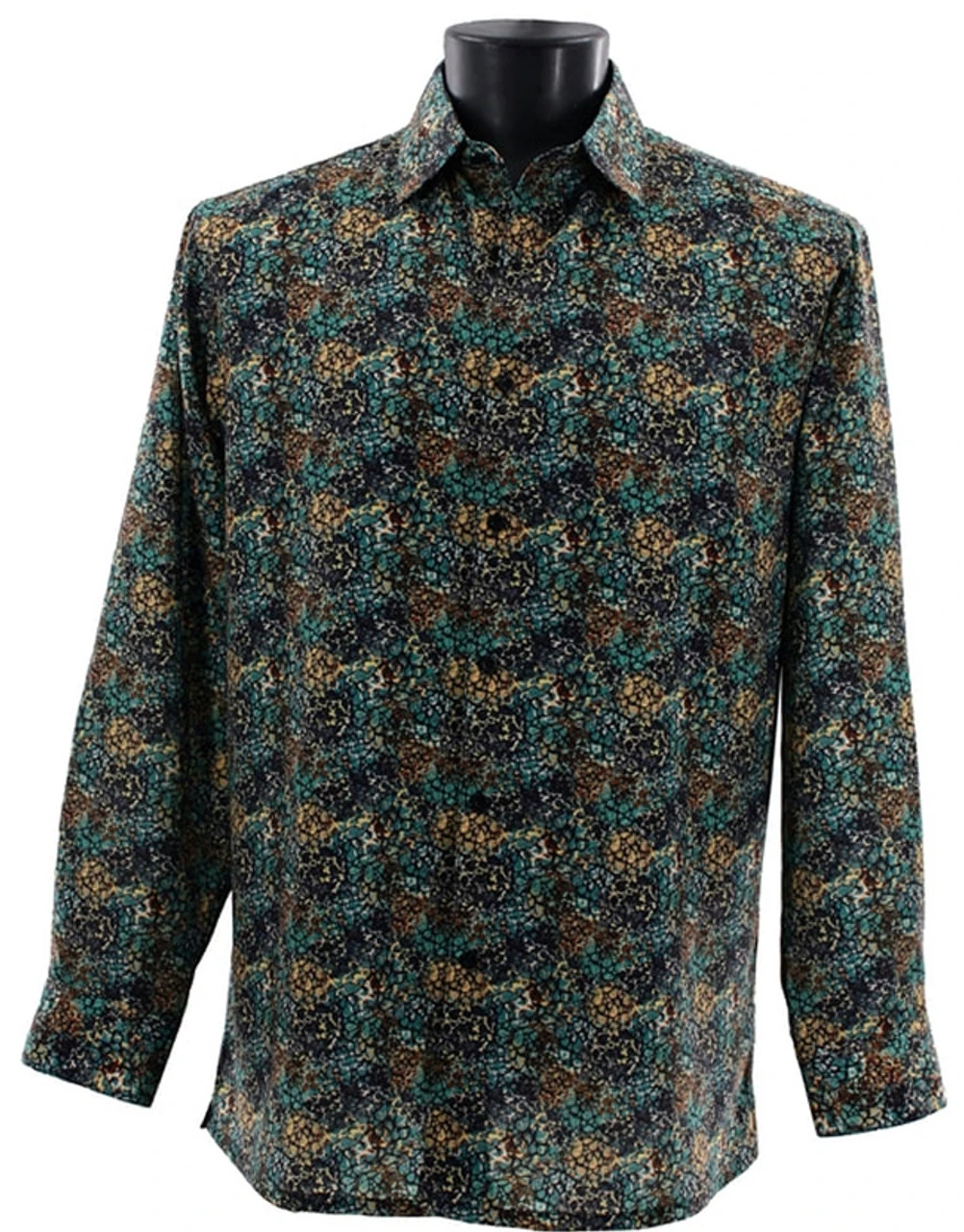 Bassiri Long Sleeve Camp Shirt - Dark Green Mesh Pattern 3 Bassiri Long Sleeve Camp Shirt - Dark Green Mesh Pattern