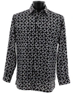 Bassiri White Circles On Black Long Sleeve Camp Shirt