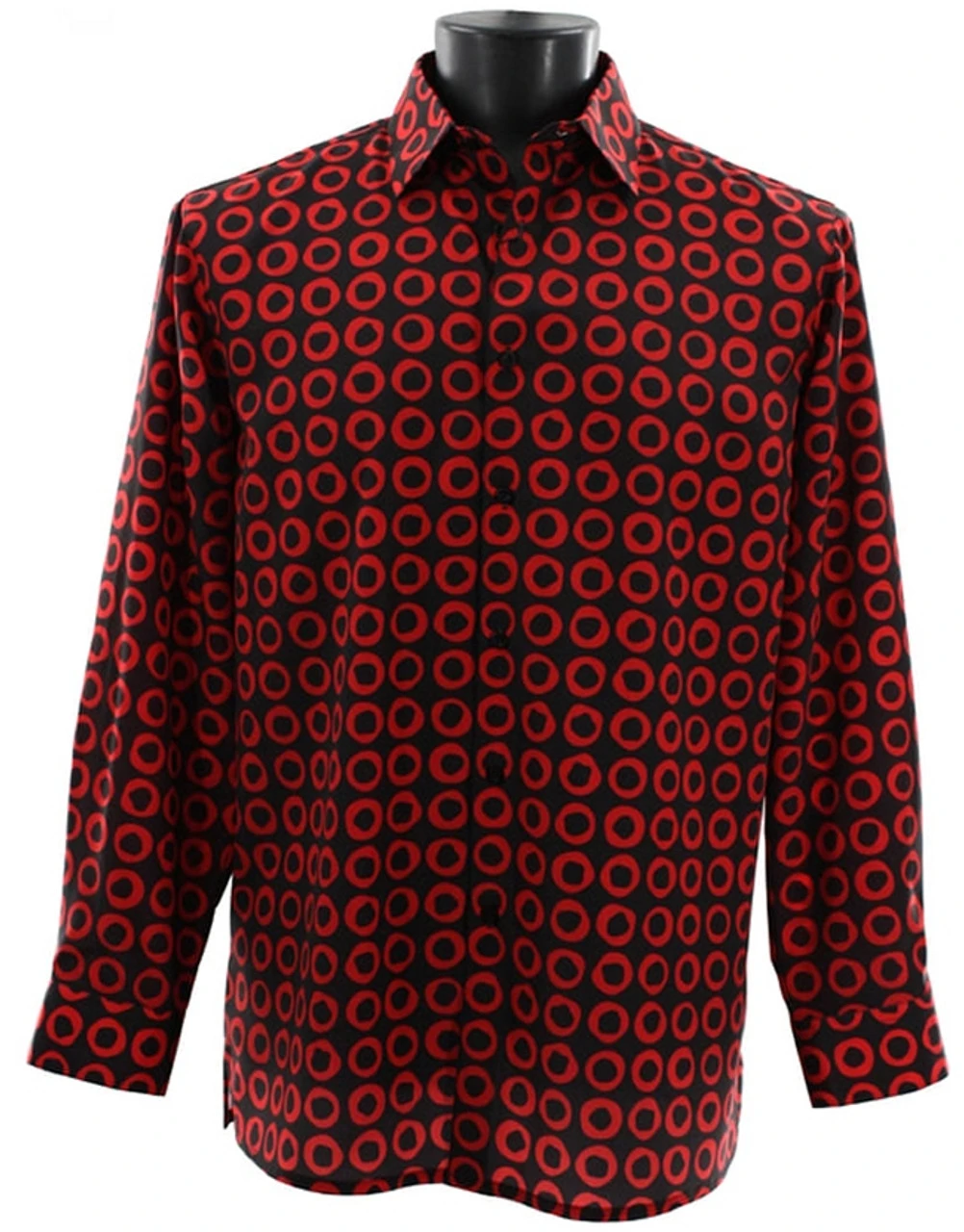 Bassiri Red Circles On Black Long Sleeve Camp Shirt 3 Bassiri Red Circles On Black Long Sleeve Camp Shirt