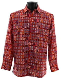 Bassiri Long Sleeve Camp Shirt - Red Festive Block Design