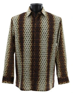 Bassiri Long Sleeve Camp Shirt - Brown & Tan Multiple Circles Design